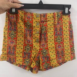 Vtg 60s 70a High Waist Shorts 00 Yellow and Red Patterned